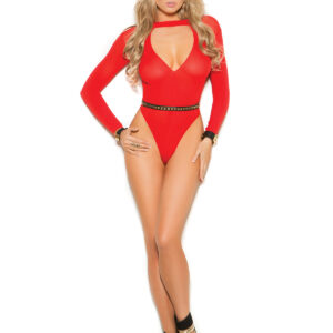 Long sleeve deep V opaque teddy.