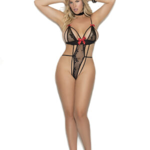 Lace teddy embellished with bows and a string back.