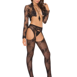 Lace suspender pantyhose.